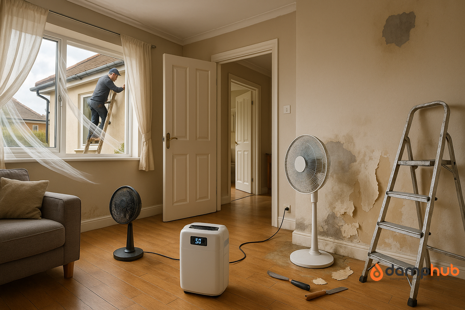 drying wall affected by rising damp
