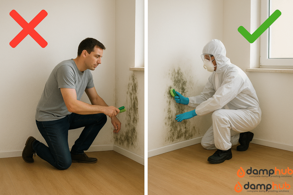 cleaning mould in protective gear vs without