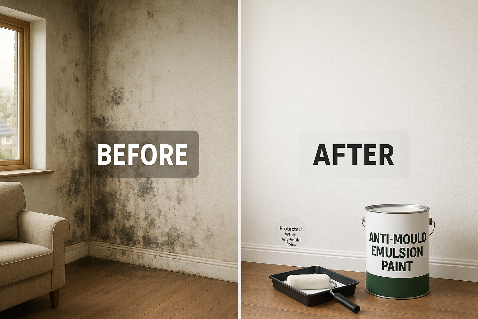 before and after mould treatment using anti mould emulsion paint